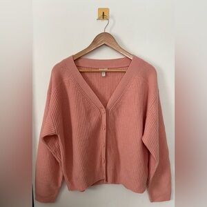 Medium Garnet Hill Coral Ribbed Cashmere Cropped Cardigan